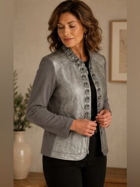 Nygård Collection 3X Genuine Leather Embroidered Jacket Plus Size NWT